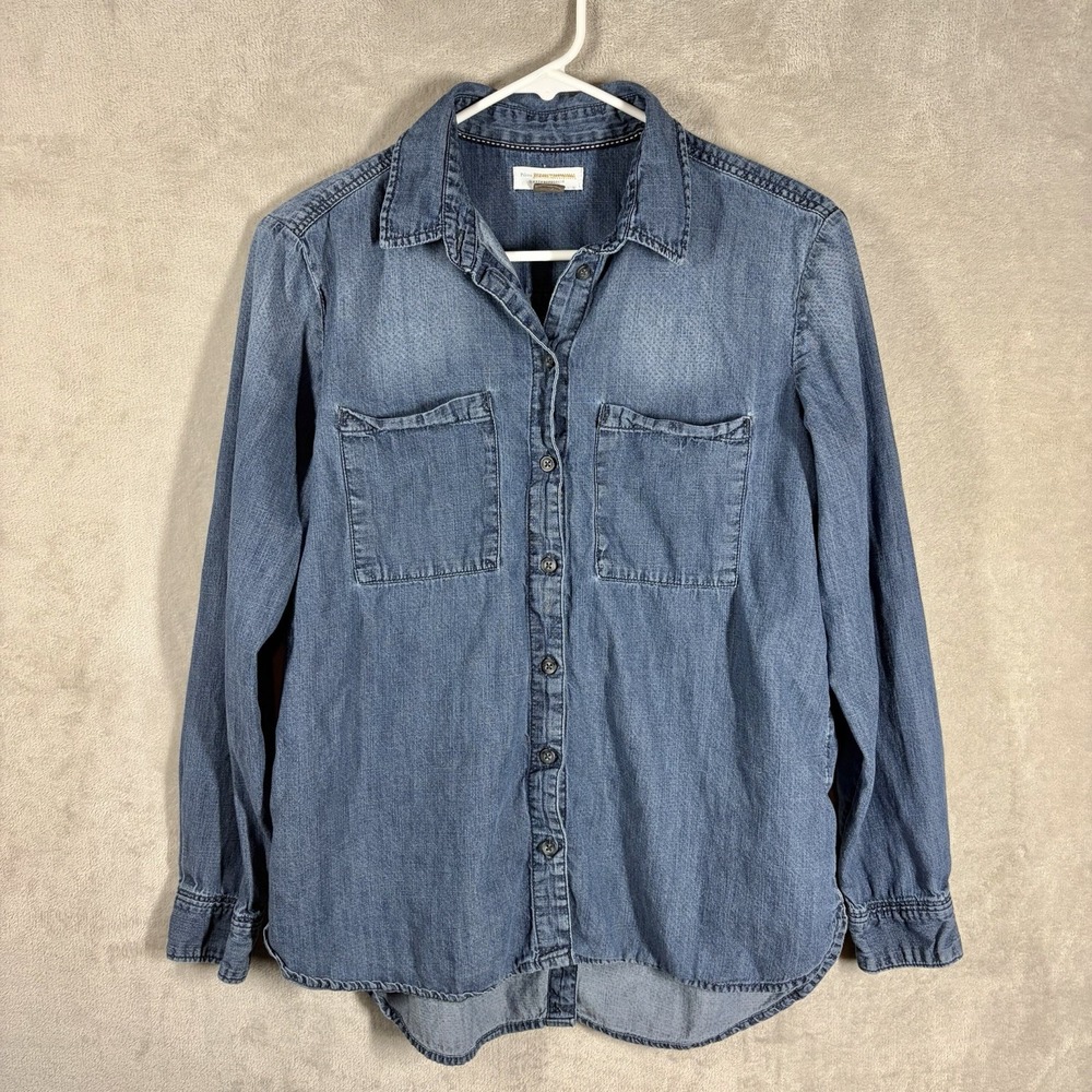 Anthropologie Pilcro Split-Back Denim Chambray Shirt Size S Americana Workwear